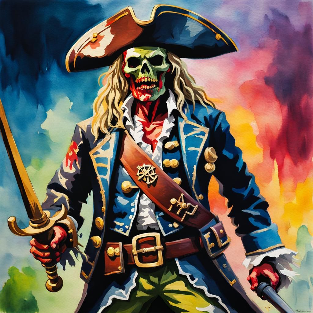 Zombie Pirate Action Figure in Gouache Style