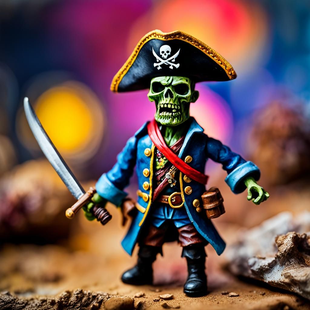 Zombie Pirate Toy in Gouache Impressionist Style