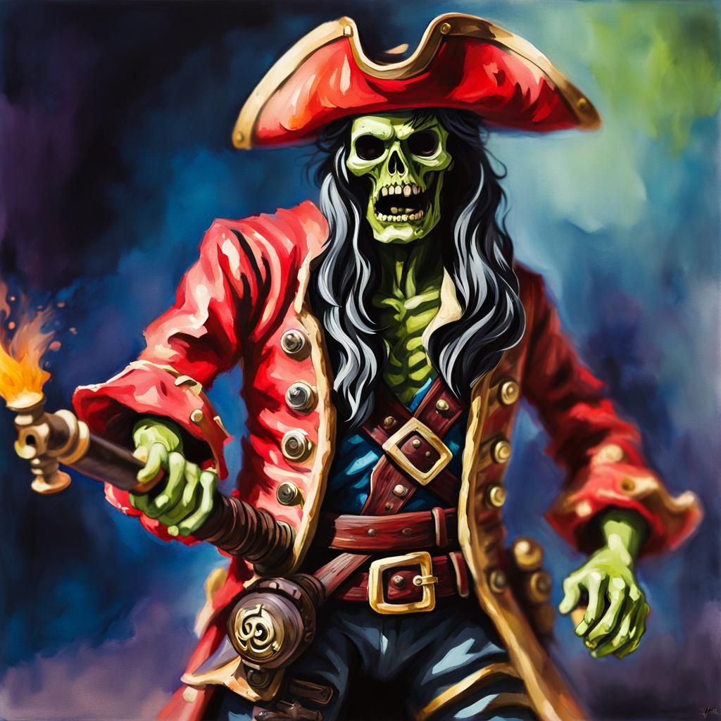 Zombie Pirate Action Figure in Gouache Style