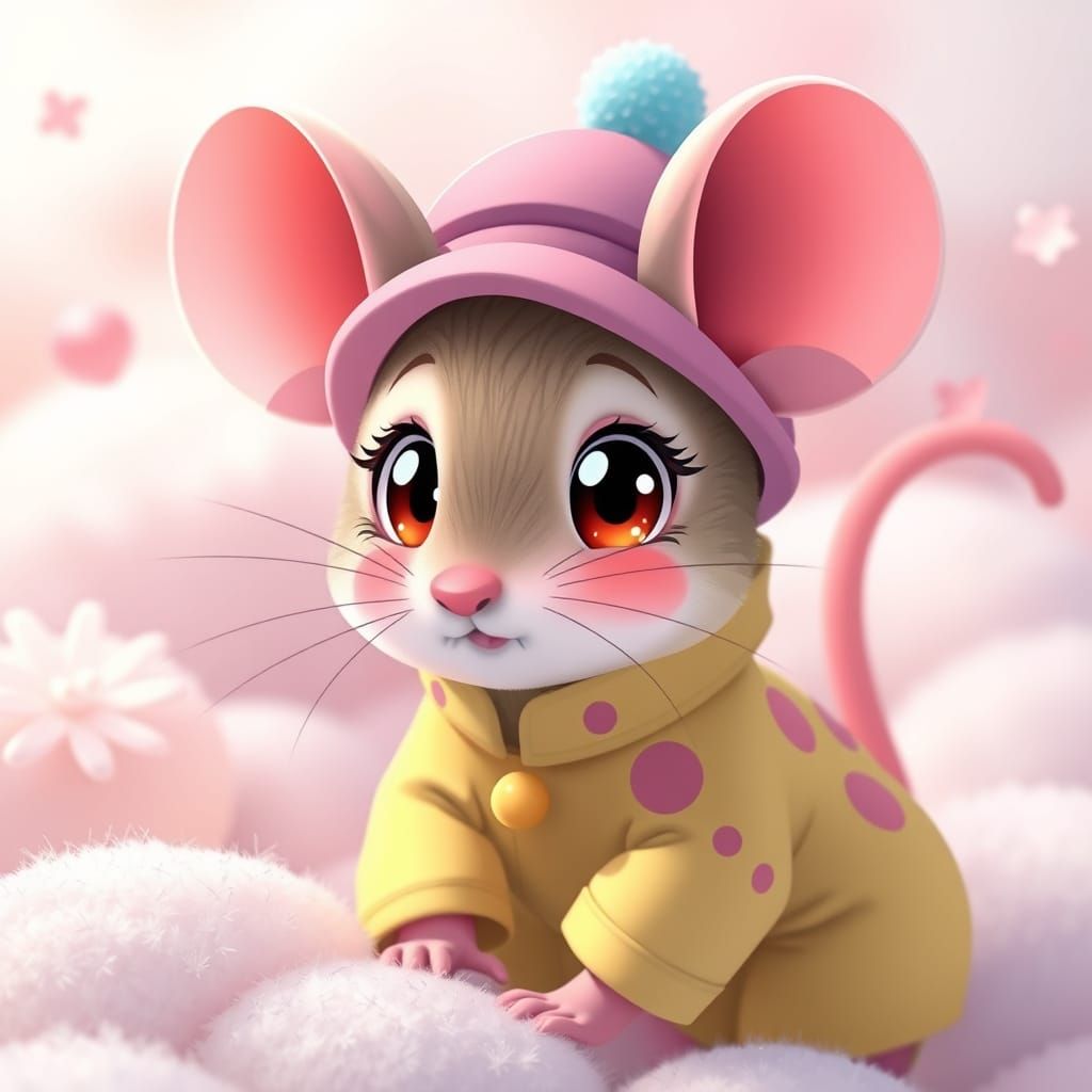 a Shy Mouse caricature anime style