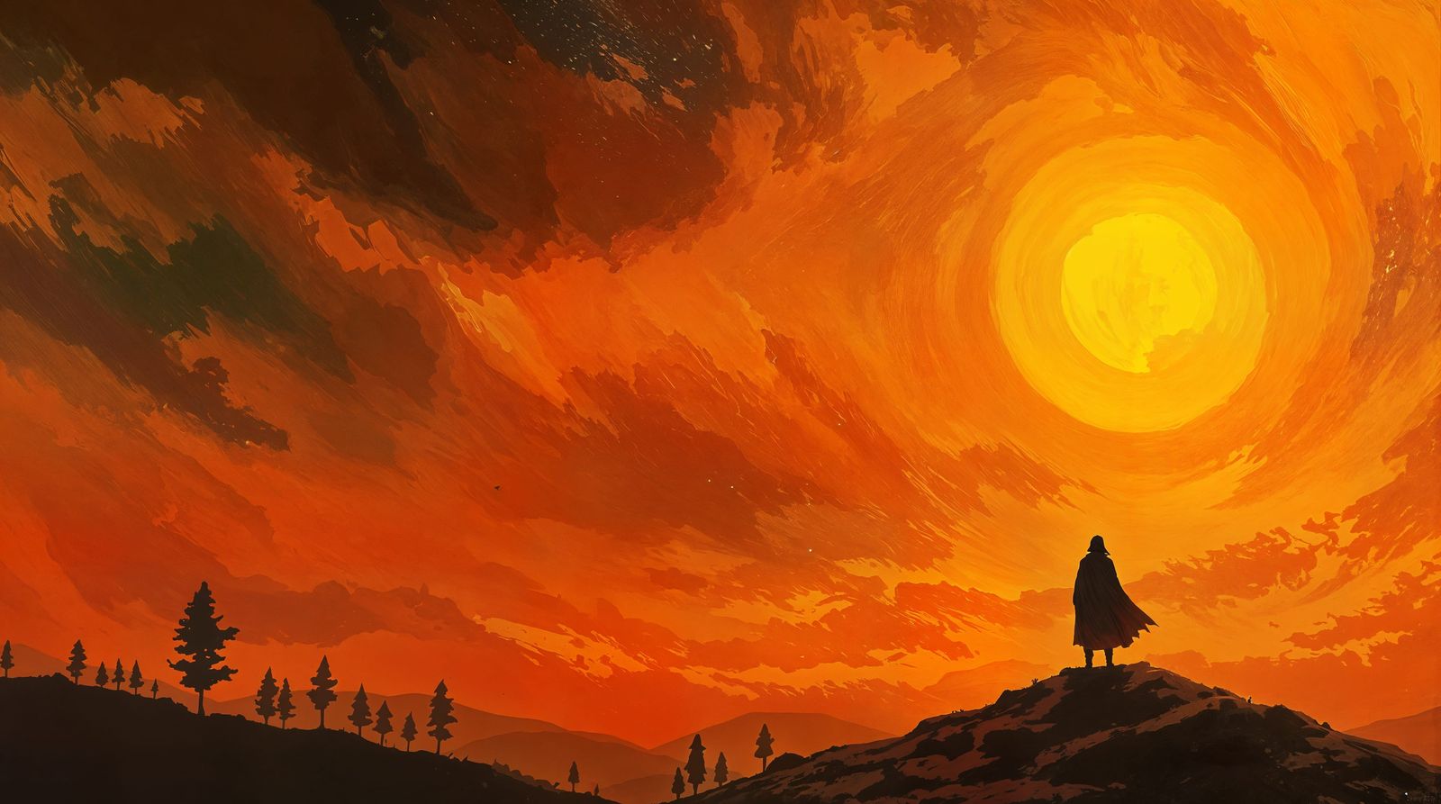 Sunset's Fiery Edge, a Contemplative Figure