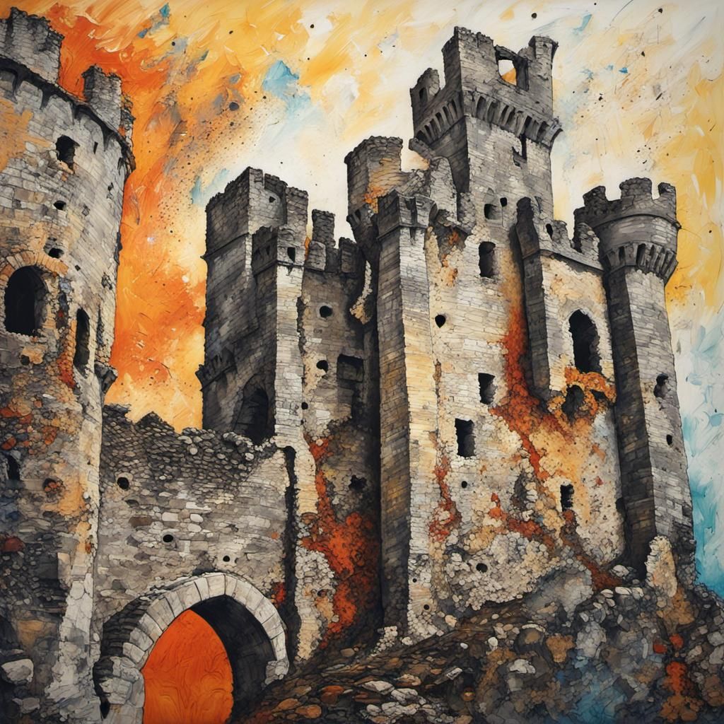 Abstract Ruins of Medieval Castle in Complementary Colors