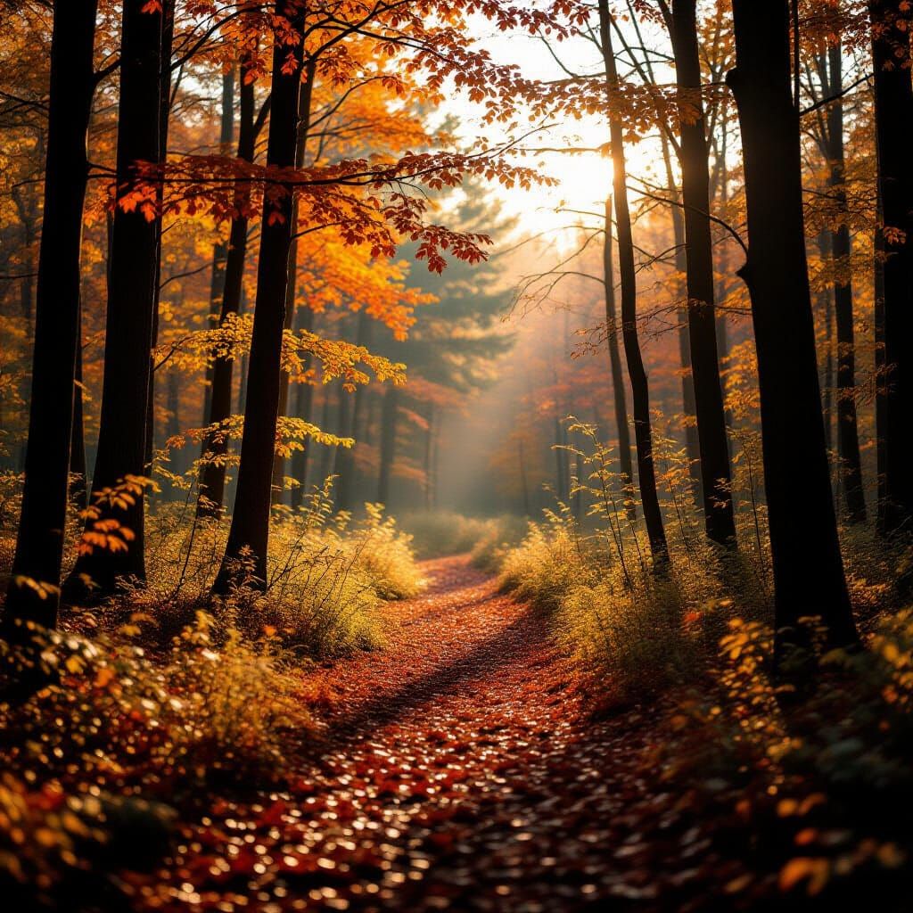 Cinematic Autumn Woods with Dramatic Lighting
