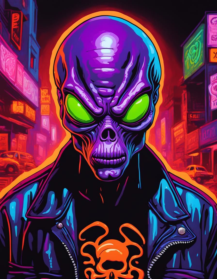 Alien Gangster in Black Light Art Style