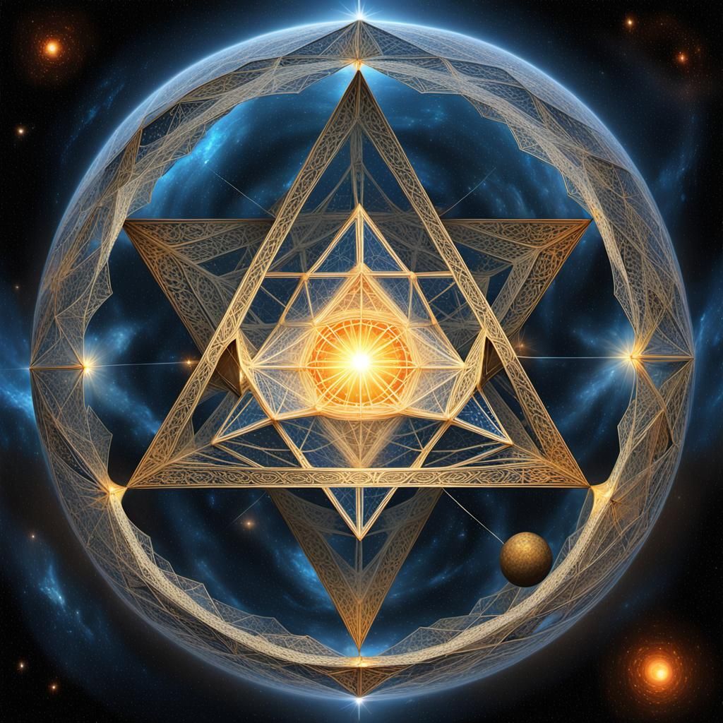 Radiant Geometric Composition with Celestial Elements