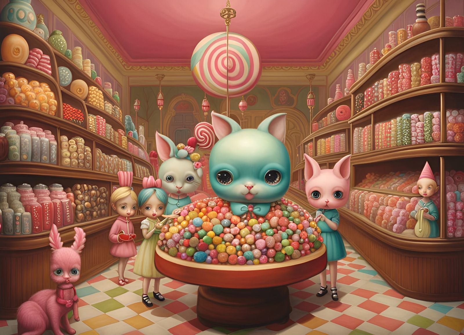 Surreal Creatures in a Whimsical Candy Shop