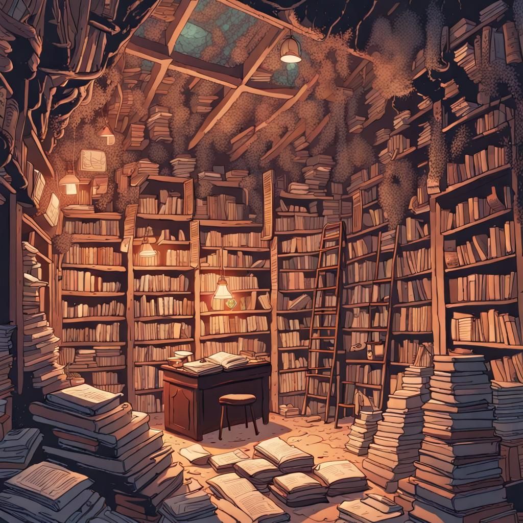 Underground Cenote Bookstore in Lo-Fi Aesthetic