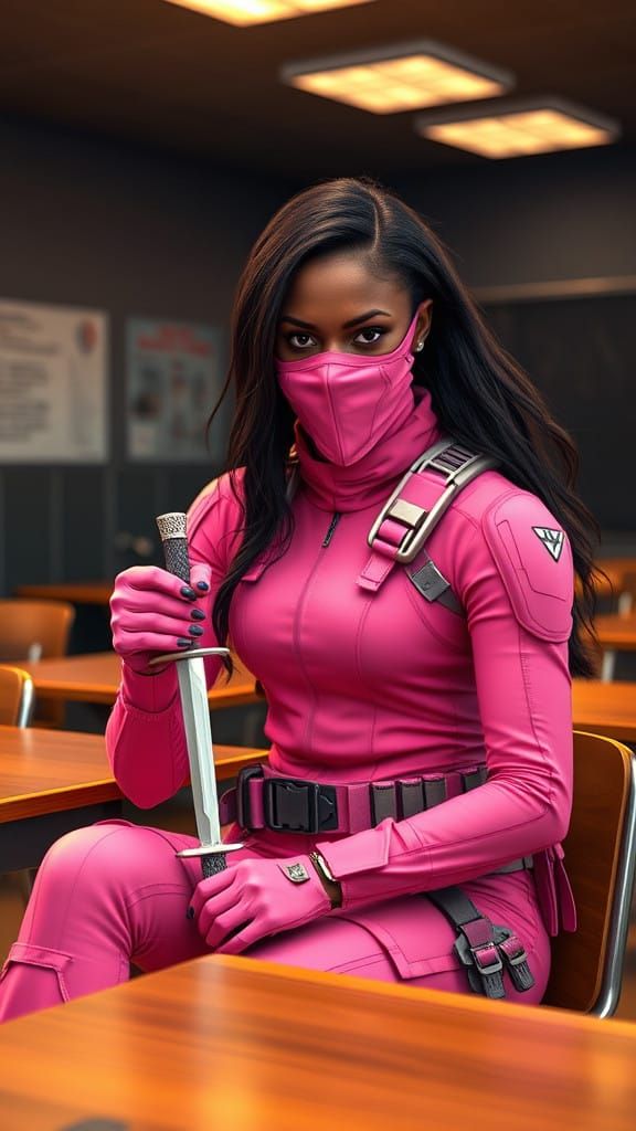 Confident African American Teenage Girl in Tactical Outfit,...