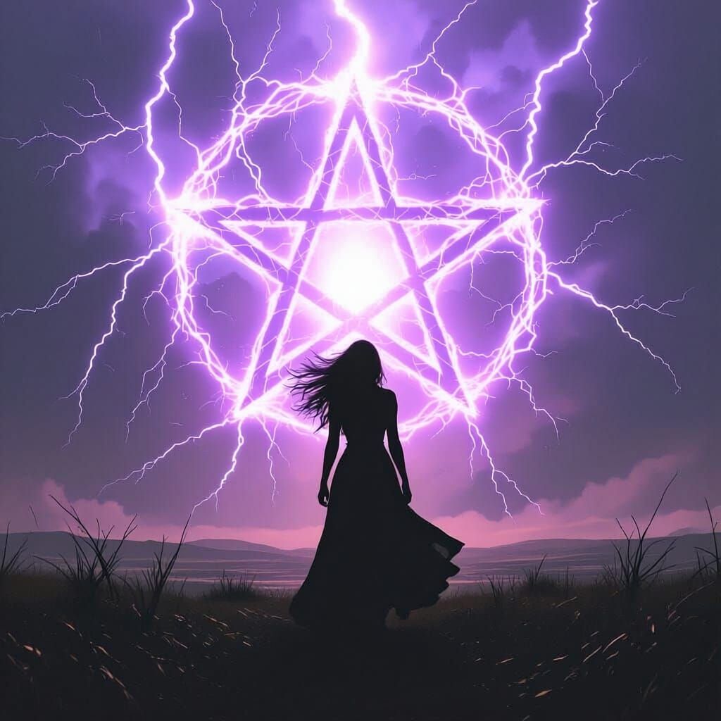 Stormy Silhouette With Lightning Pentagram