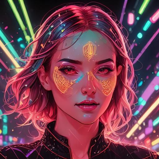 Neon Redhead Portrait in a Cyberpunk Style