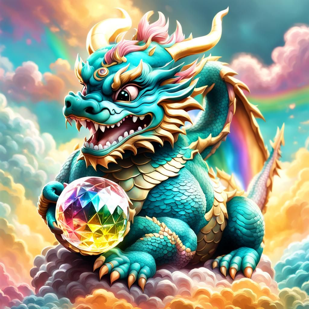 Cute Chinese Dragon Baby with Crystal Ball Render