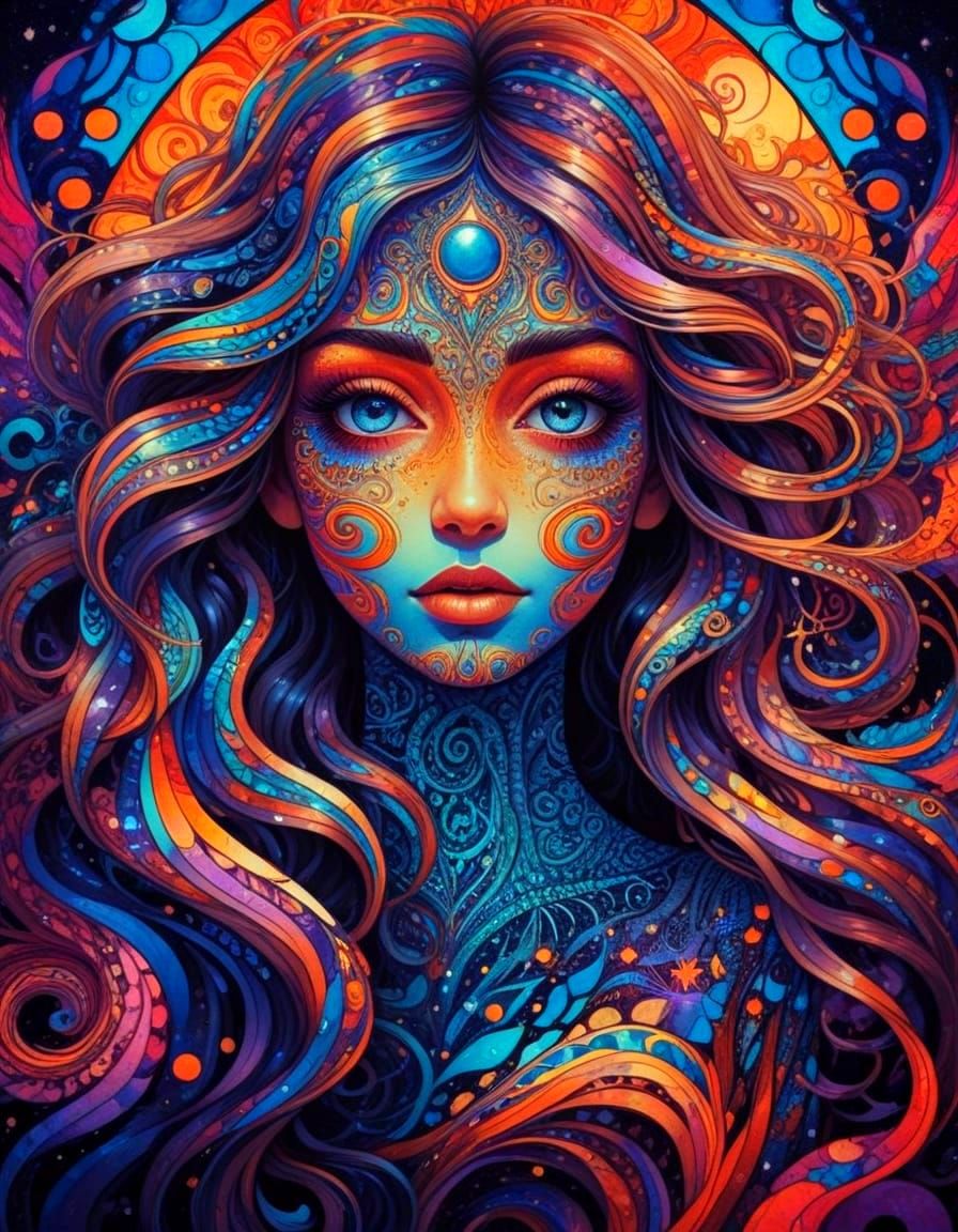 Celestial Beauty in Psychedelic Cosmic World