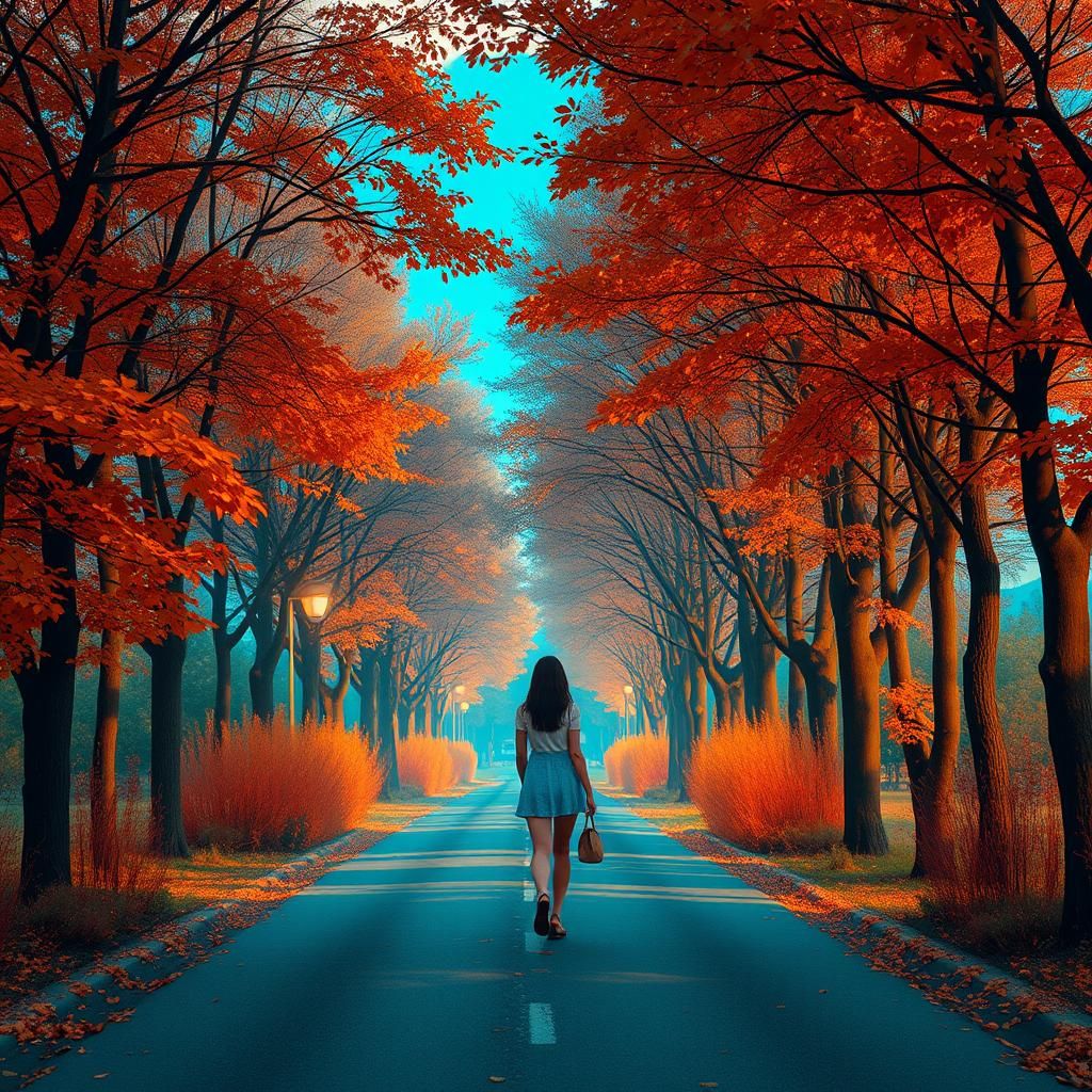 Autumnal Forest Walk in Art Nouveau Style