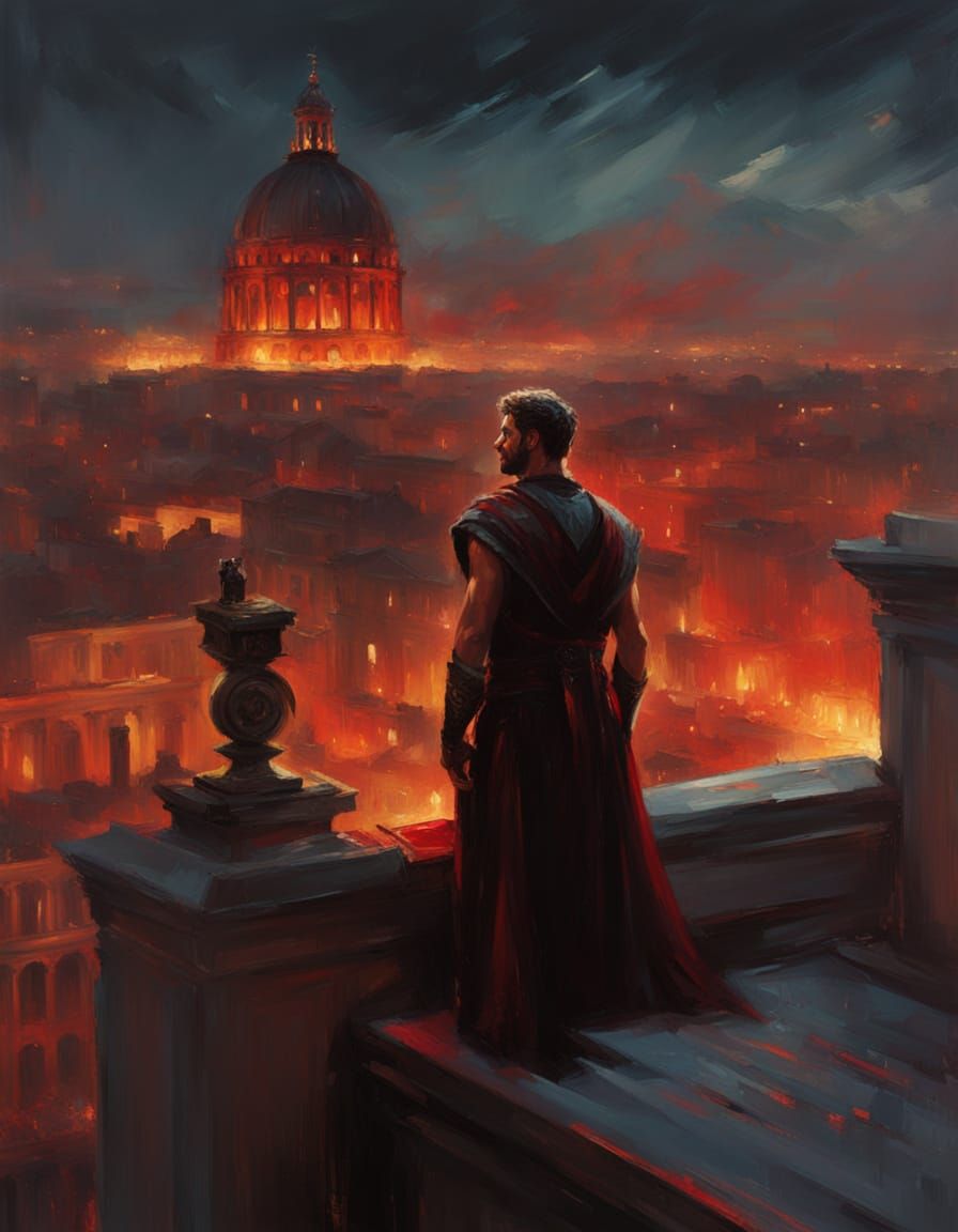 Nero's Vision: Burning Rome in Impressionistic Style
