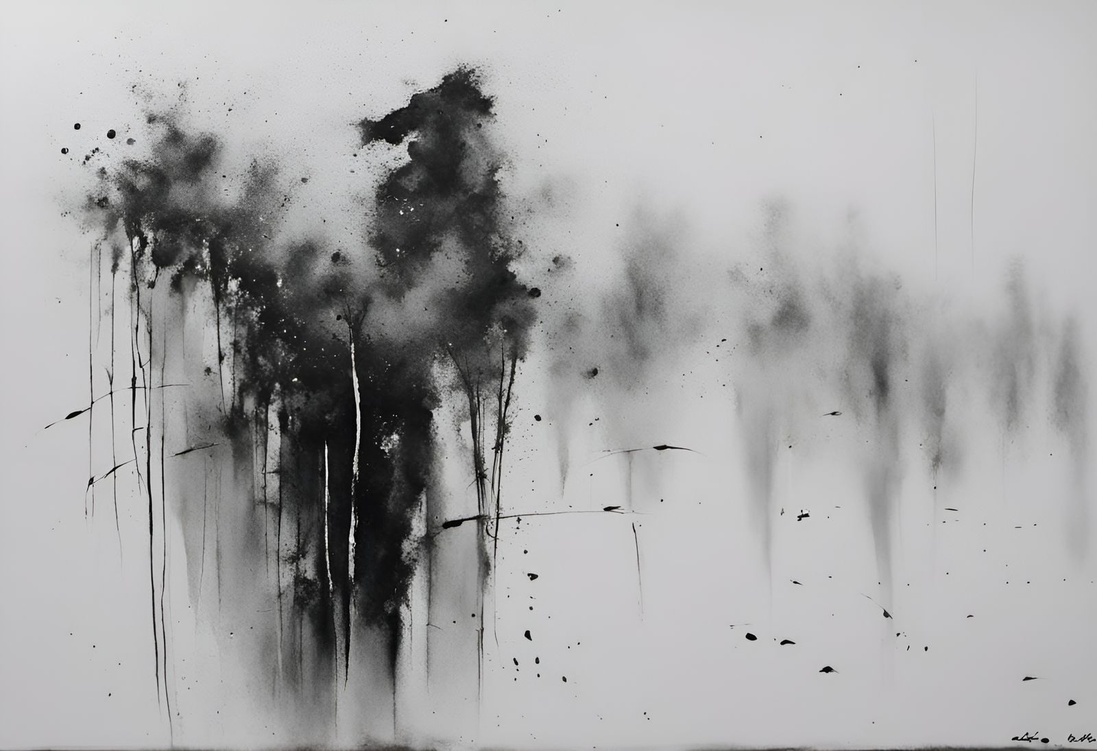 Solitary Frontier: Ink Painting with Wet Brush Effect