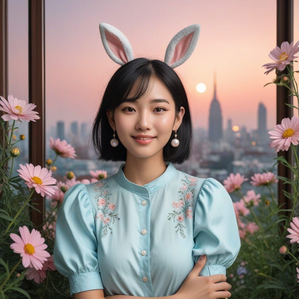 Asian Woman in Pastel Paradise