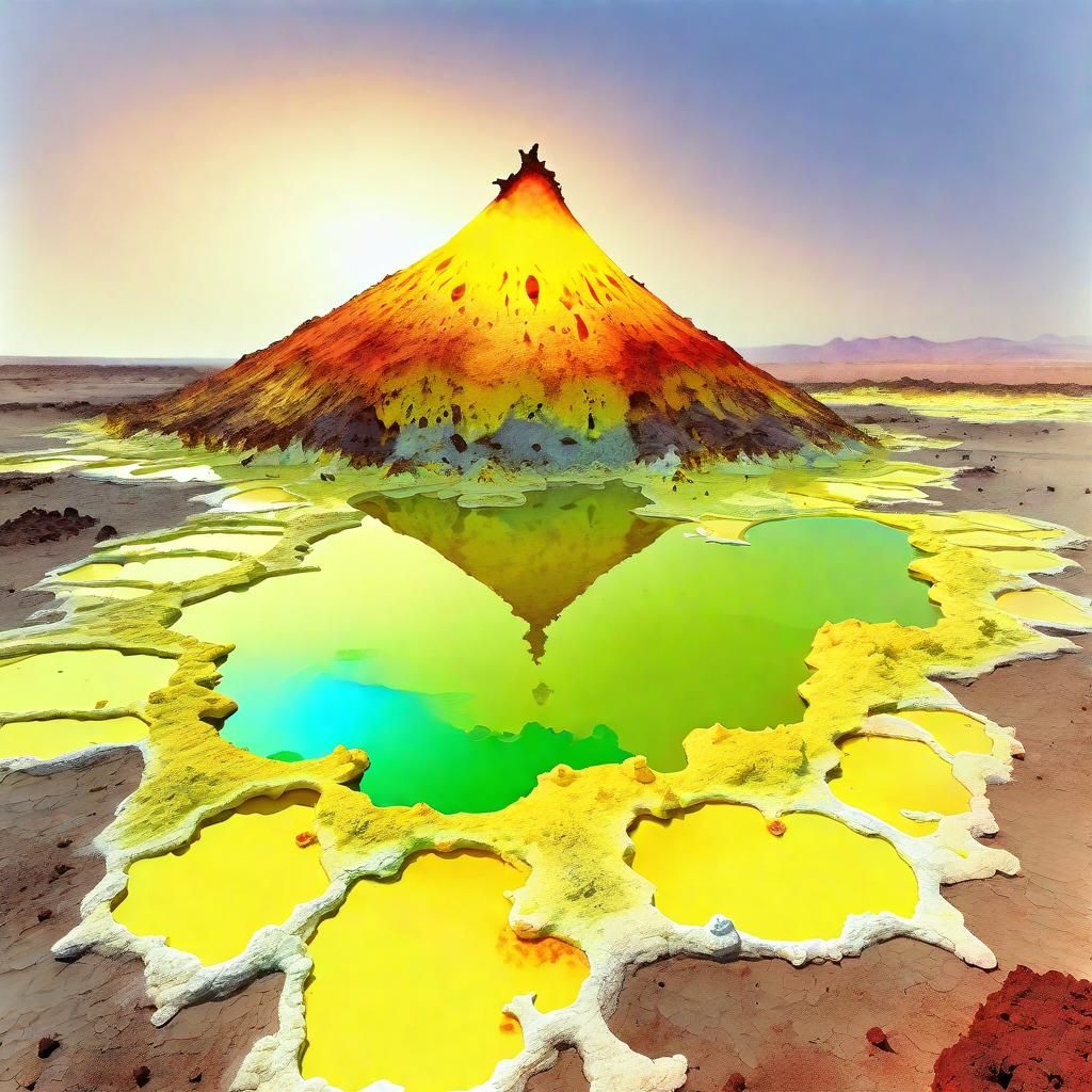 Dallol Volcano: Digital Watercolor Fantasy Sunset