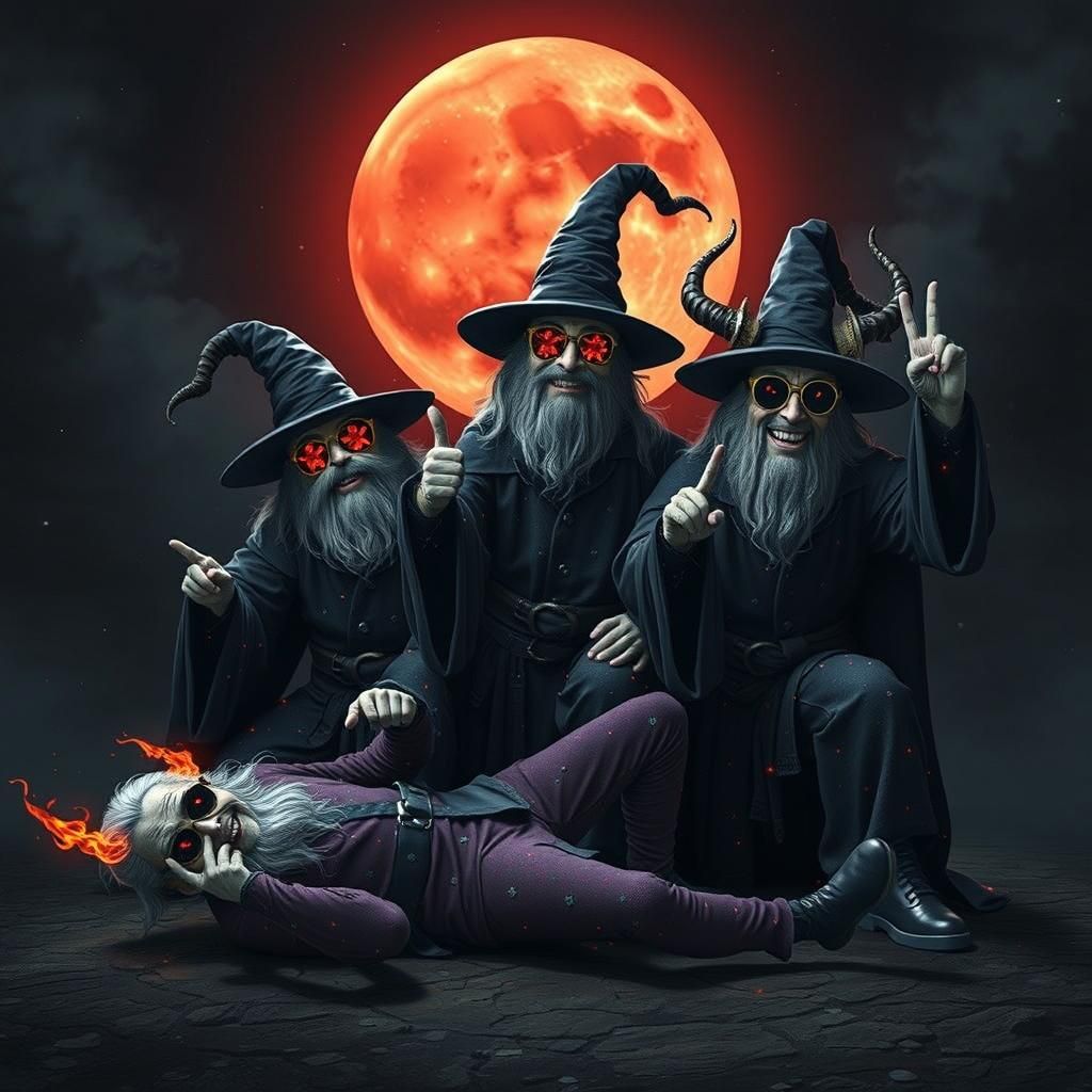 Epic Wizards Under Blood Moon in Macabre Style