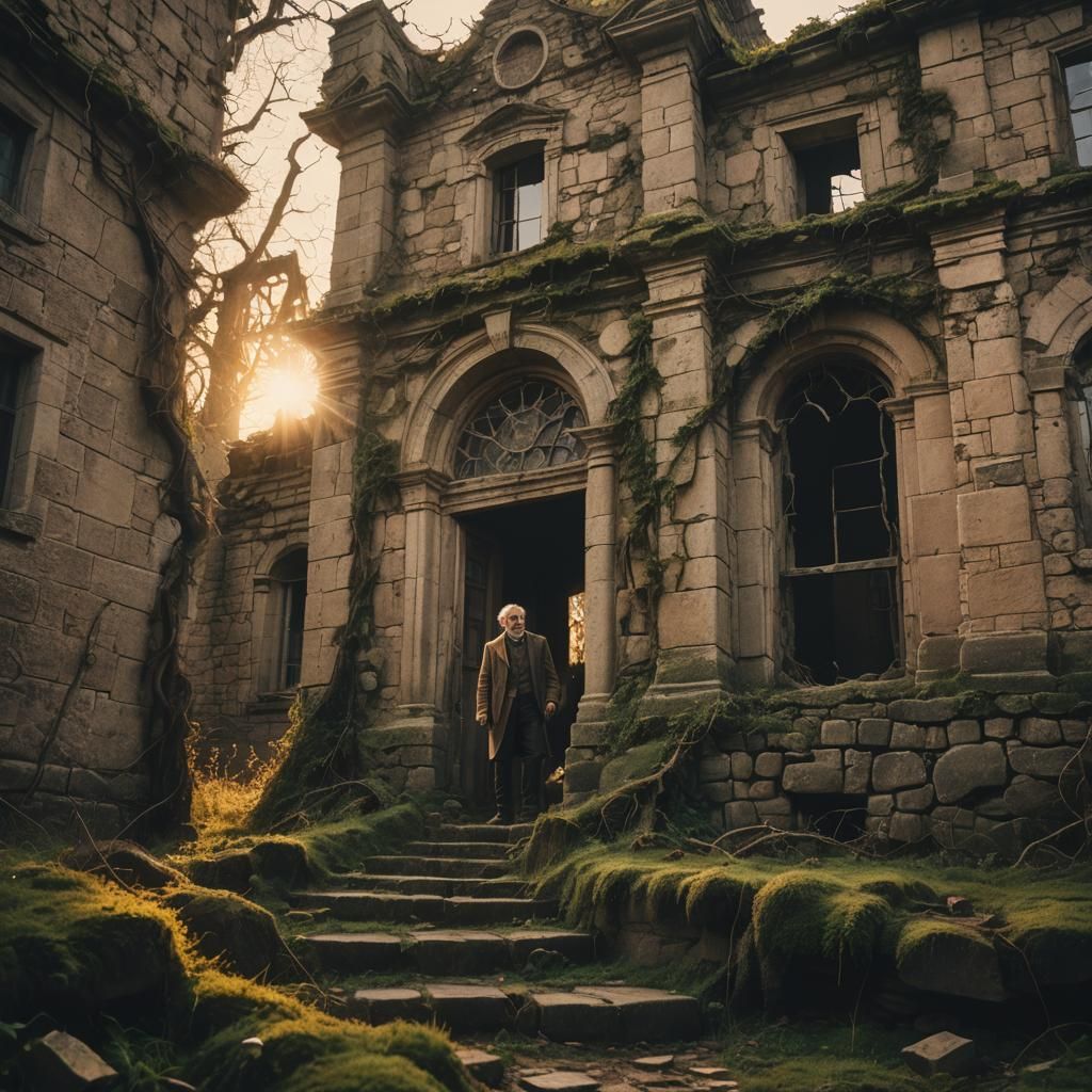 Creepy Romanesque Mansion in Desolate Landscape