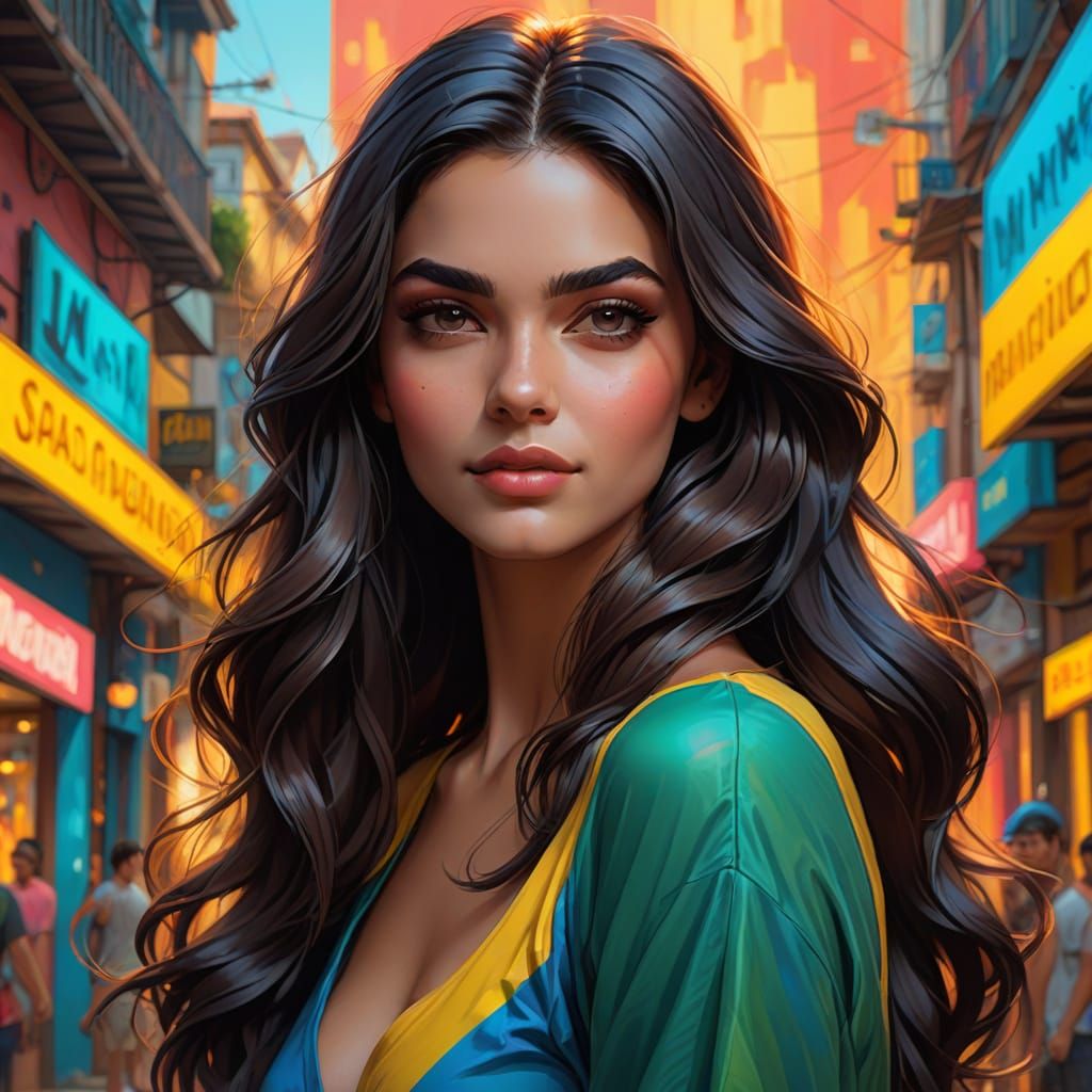 Beautiful Brazilian Model in Vibrant Digital Art