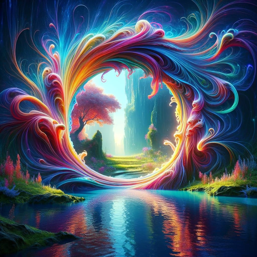 Underwater Portal to Lush Garden, Iridescent Glow