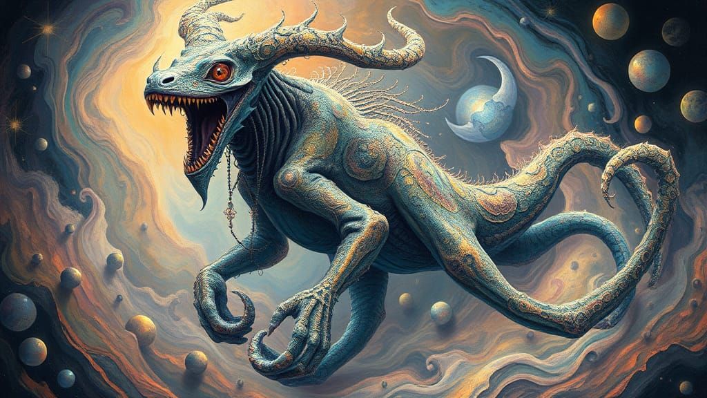 Ethereal Creature in a Surreal Biomechanical Dreamscape