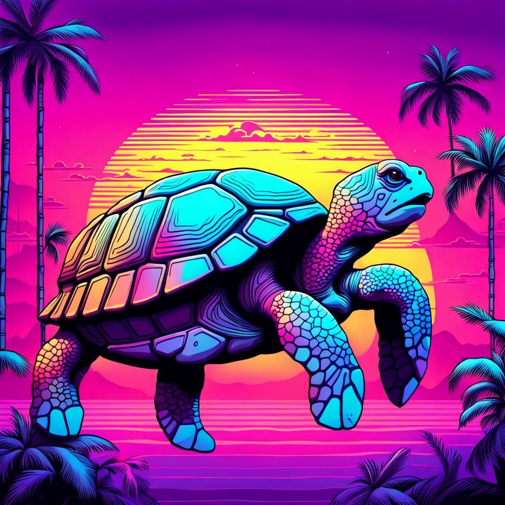 Synthwave Turtle Unicorn Fusion in Neon