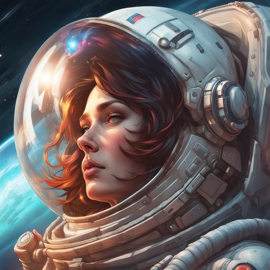 Woman in Spacesuit near Jupiter: Artstation Concept Art