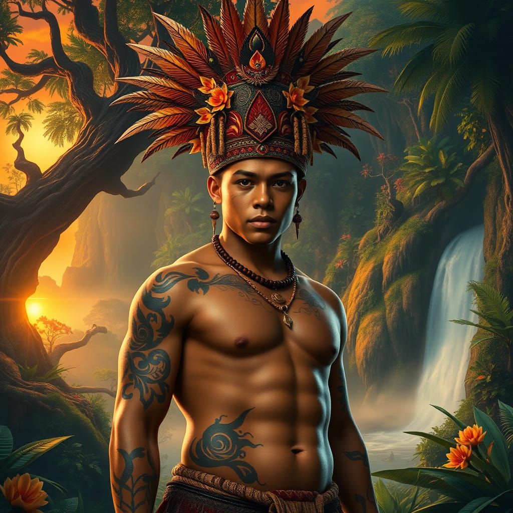 Samoan Warrior in Lush Jungle Paradise