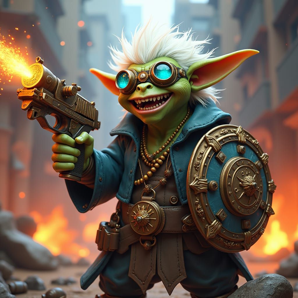Steampunk Goblin Artificer in Detailed Matte Painting