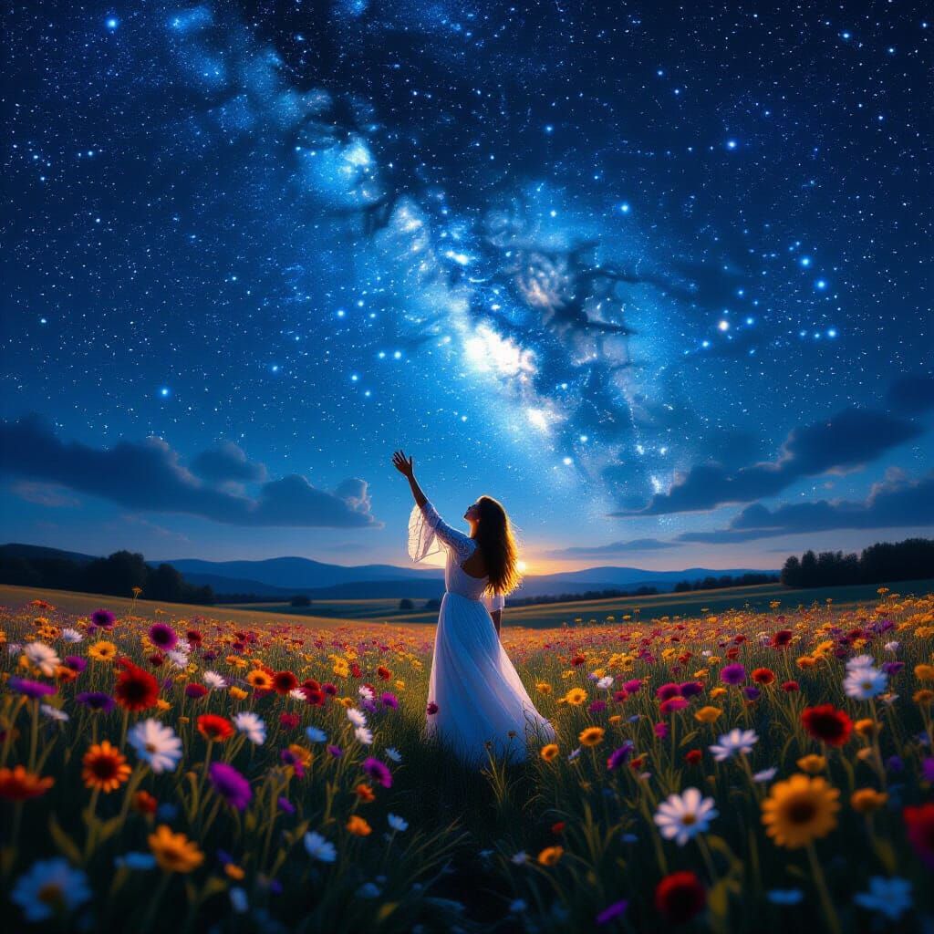 Ethereal Figure in Starry Landscape