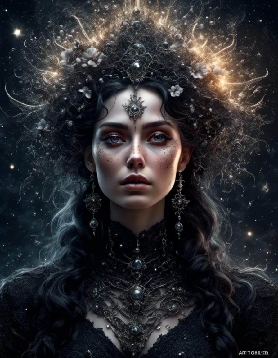 Black Dahlia Woman in Gothic Fantasy Style