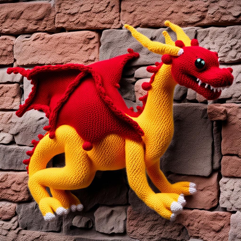 Knitted Yarn Dragon House with Crosses