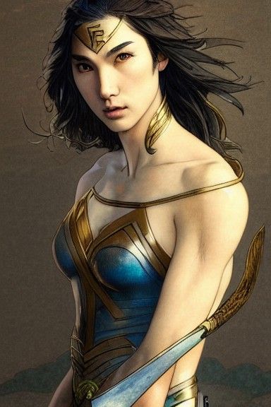 Gal Gadot as Japanese Dancer in Ukiyo-e Style