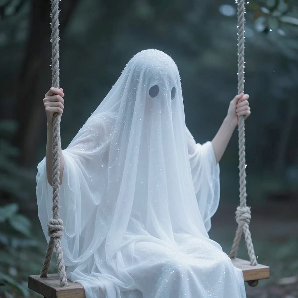 Sparkling Ghost Slowly Bows Its Head in Gentle Swing