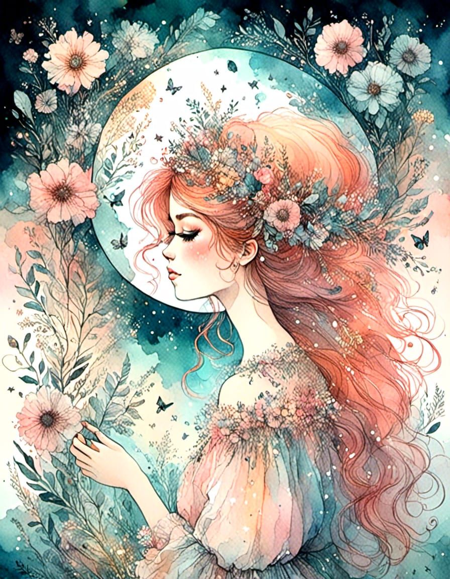 Self Reflection in Ink Watercolor Style