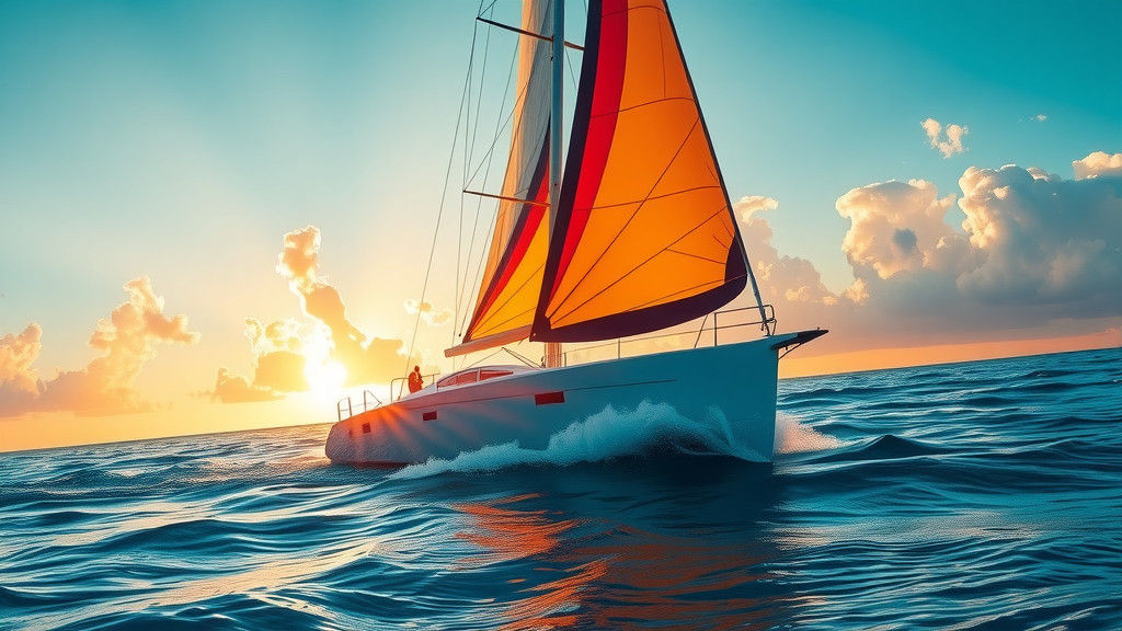Racing Sailboat with Spinnaker in Golden Light