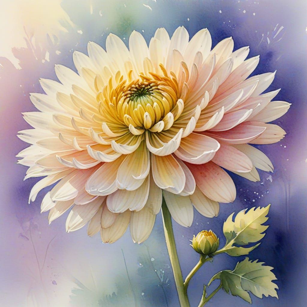 Vibrant Watercolor Chrysanthemum in Gentle Light