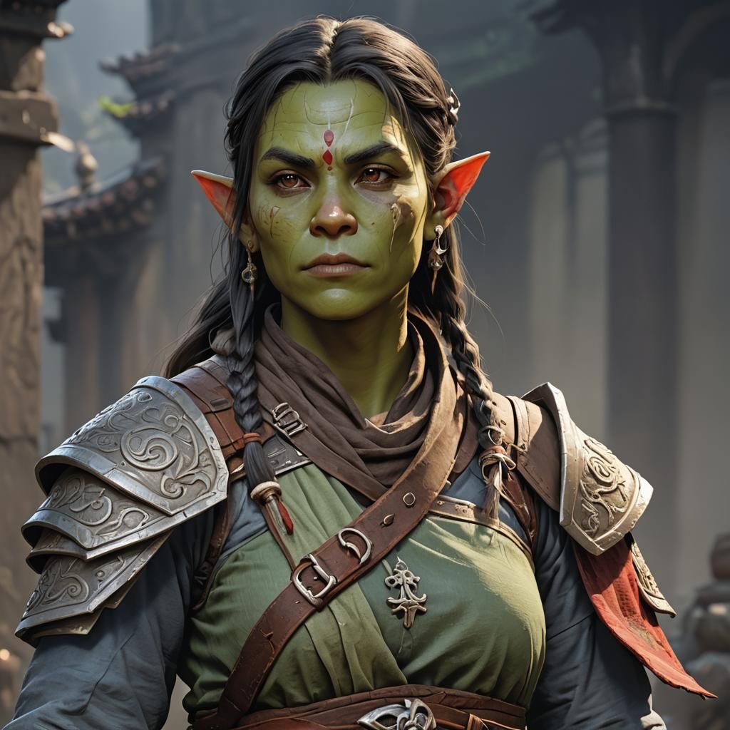 Pretty Female Half-Orc Monk in 3D Anime Art