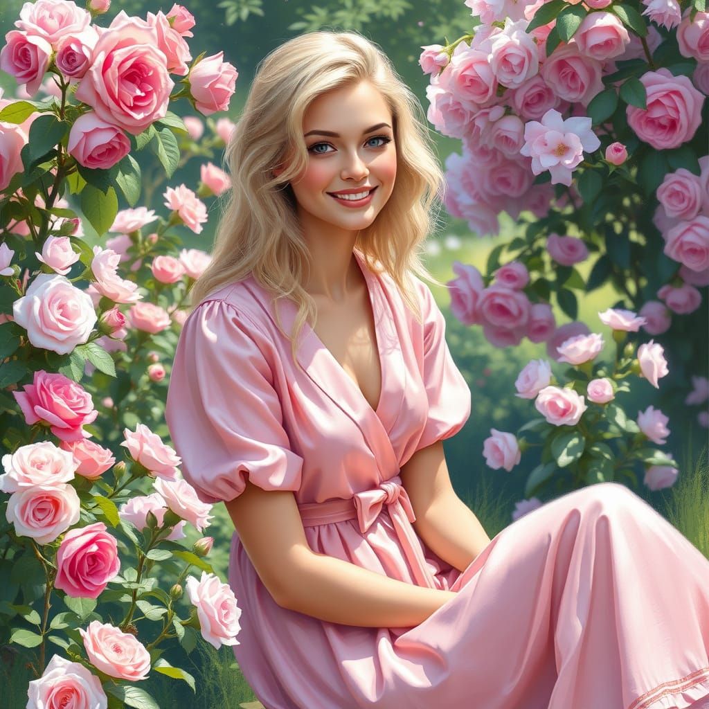 European Woman in a Floral Garden