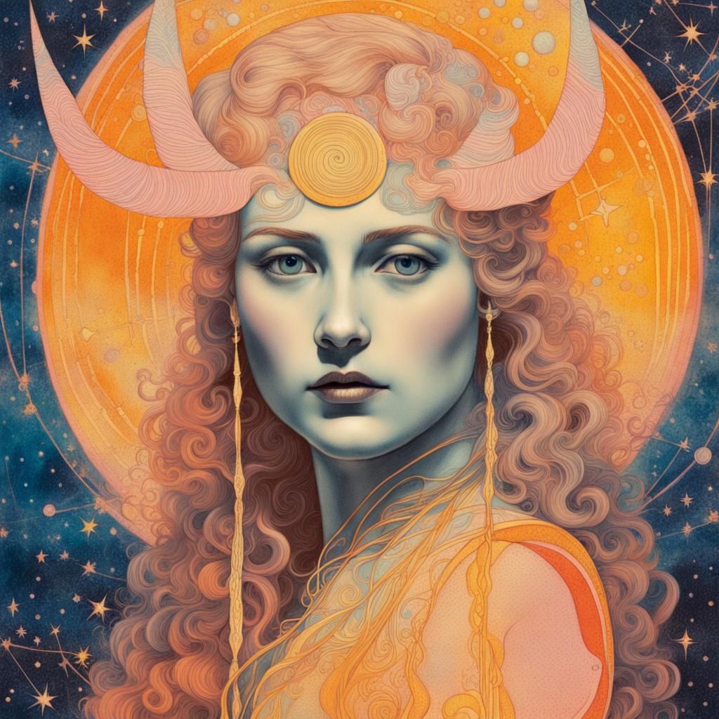 Artemis Portrait in Psychedelic Art Nouveau Style