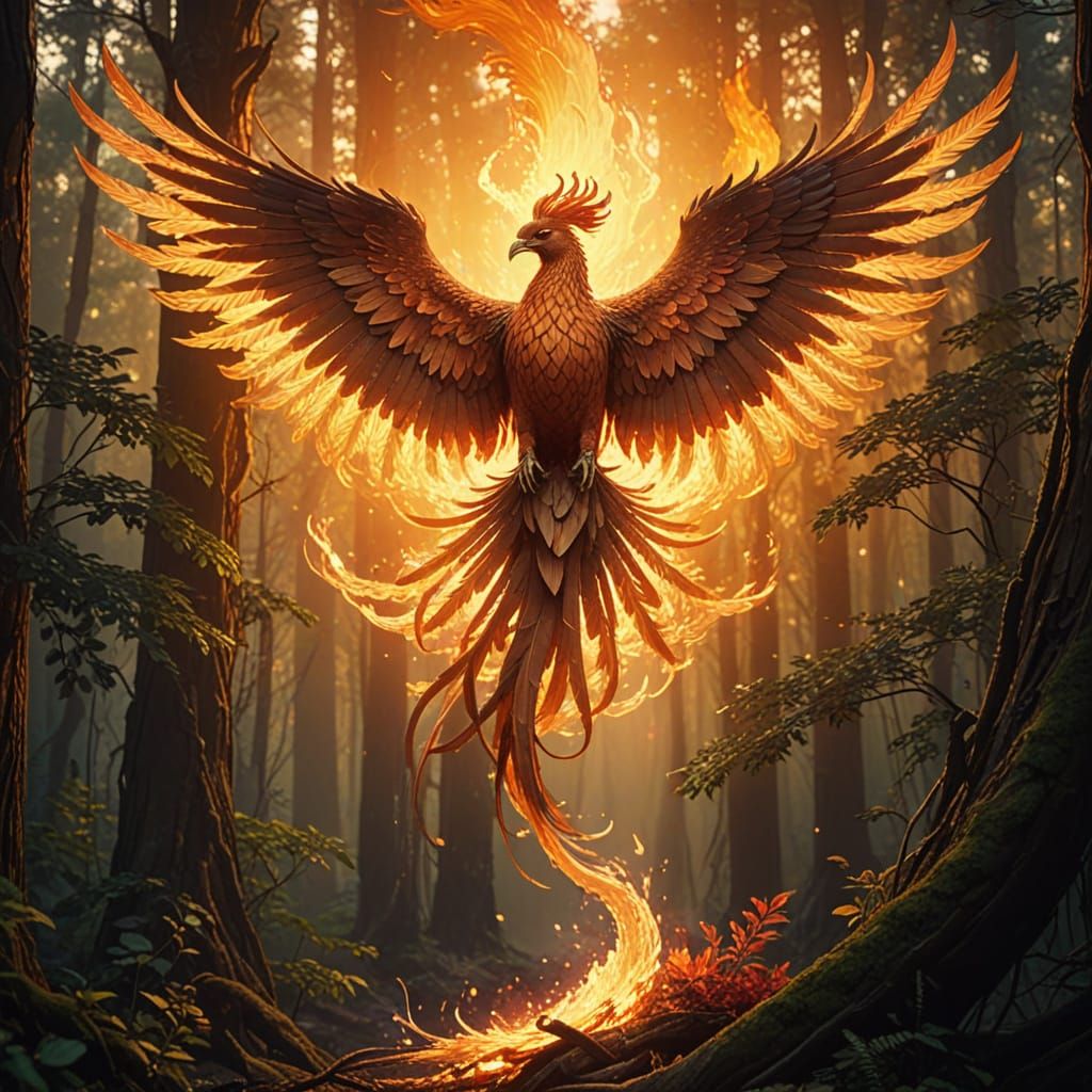 Flaming Phoenix in Art Nouveau Style