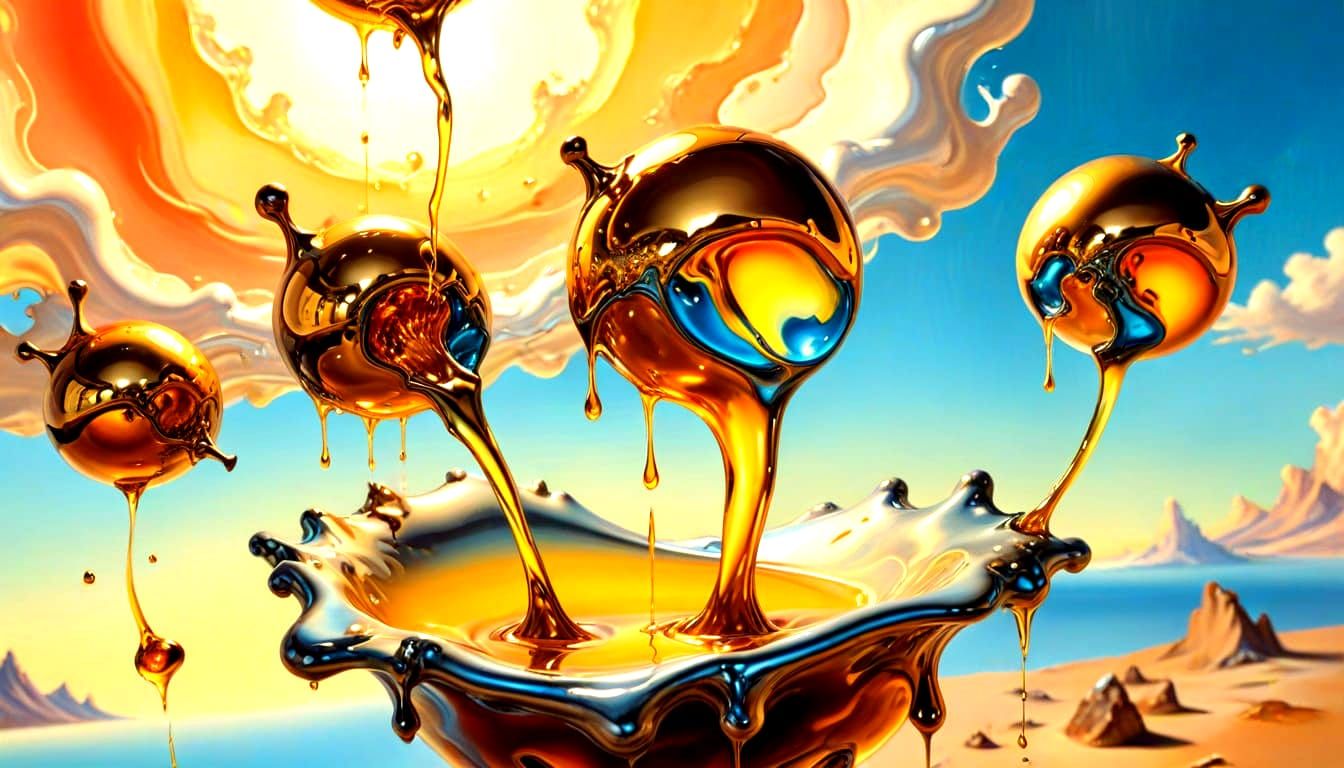 Surreal Melting Objects in the Air, Oil Painting Style