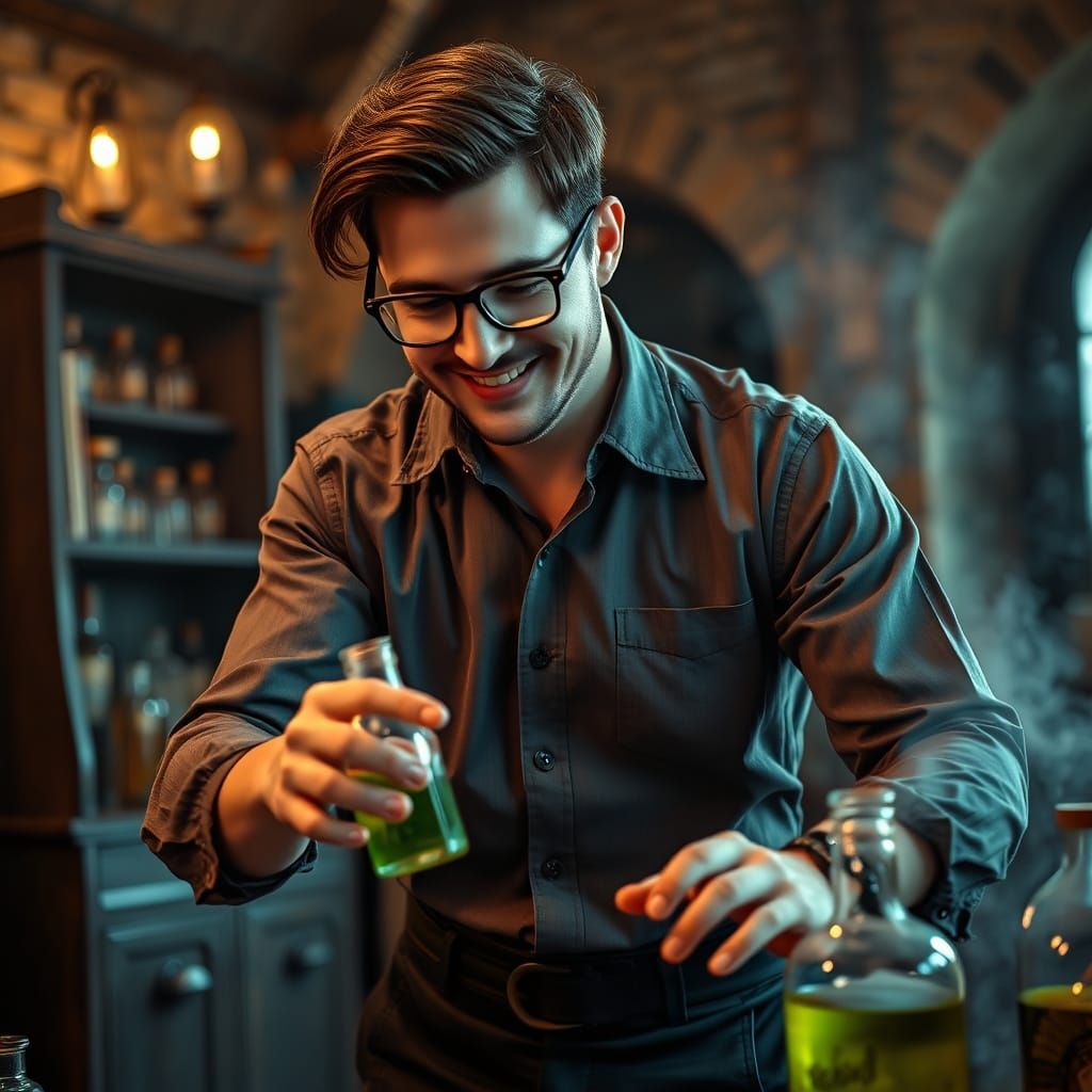 Gothic Gentleman Collects Potion in Hyperrealistic Detail