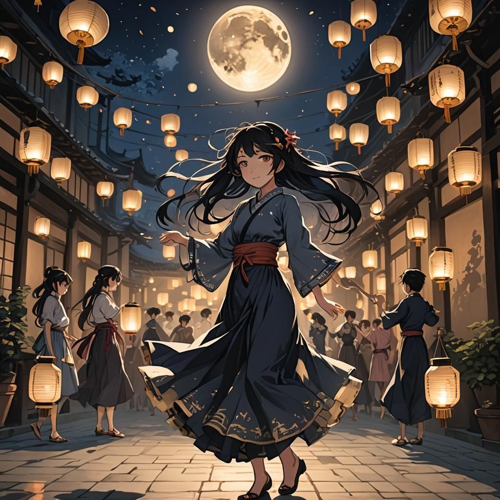 Anime Couple's Moonlit Dance in 3D Style