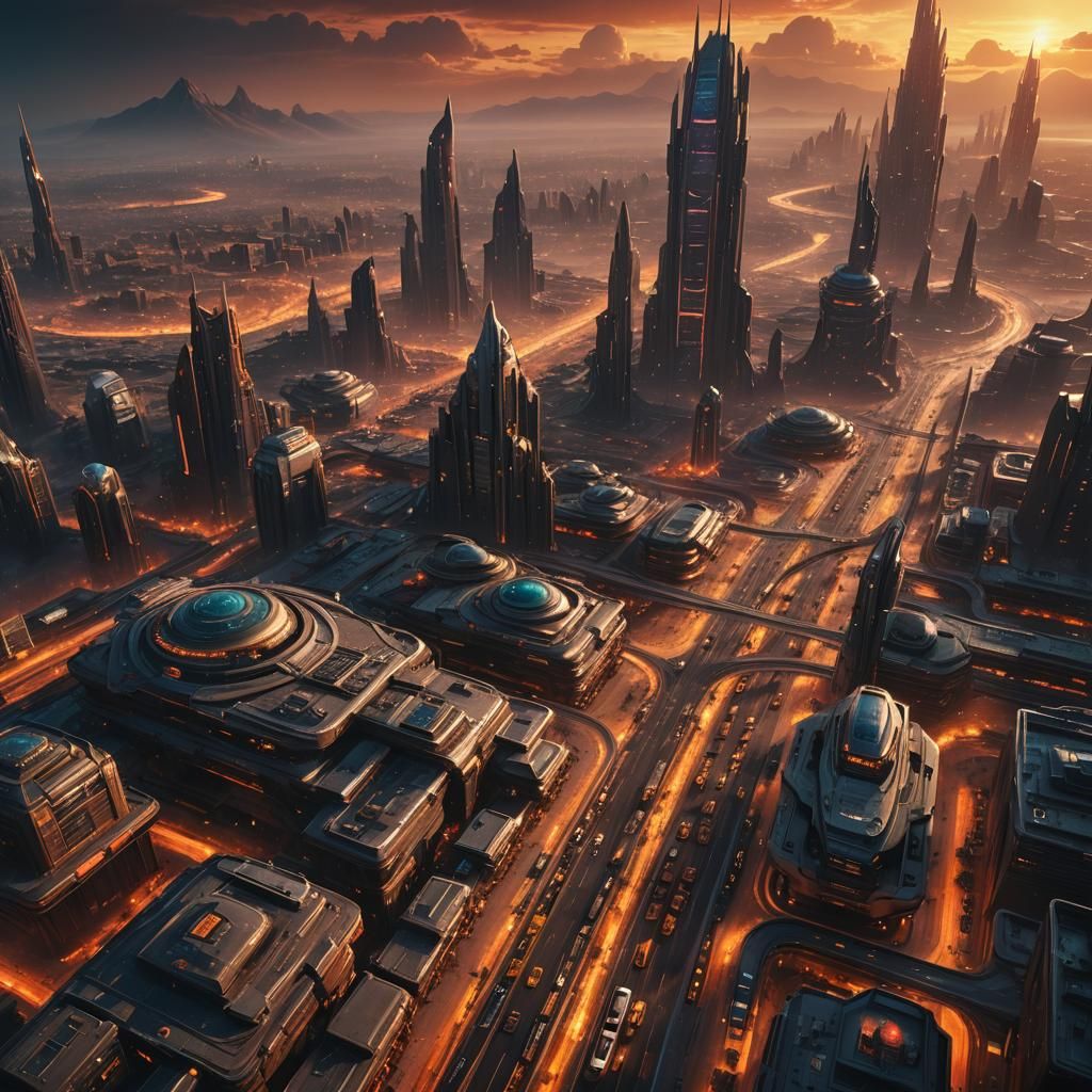 Alien City at Sunset: Digital Matte Painting