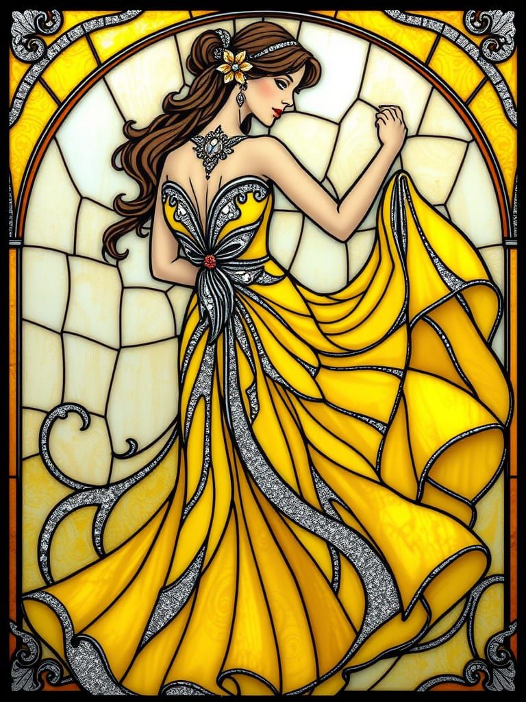 Art Nouveau Stained Glass Ballroom Dress Design