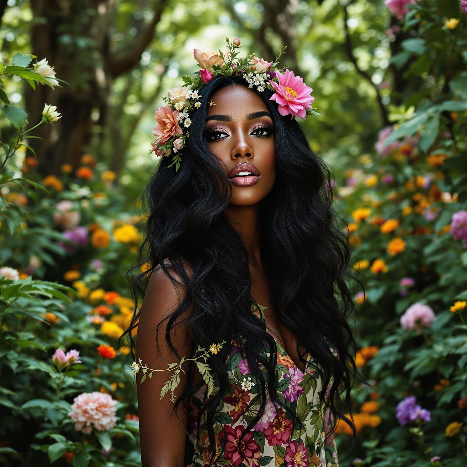 Enchanted Forest Portrait of Woman in Vogue Style