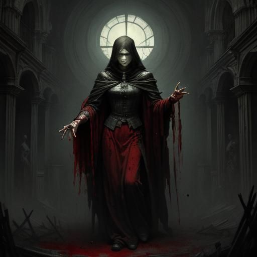 Bloody Mary Horror in Engraving Style