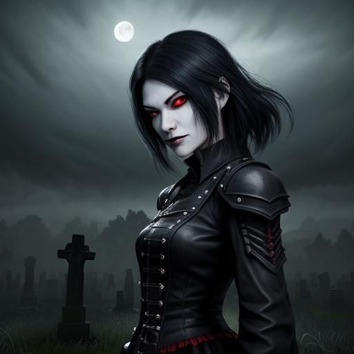 Punk Vampire in Pixel Art Cemetery